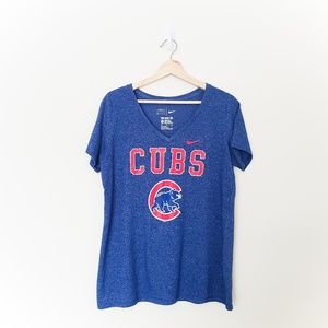 CUBS NIKE HEATHER BLUE GRAPHIC TEE SHIRT
